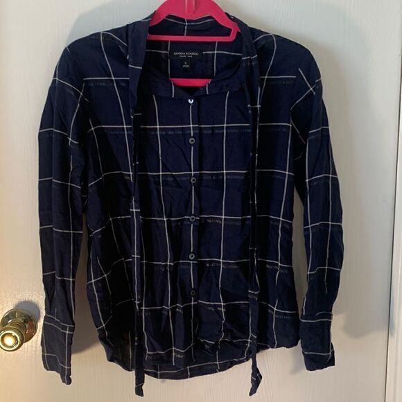 Banana Republic EUC blue white/black striped Dillion shirt Size small - Picture 1 of 5